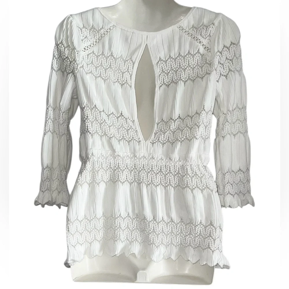 Free People Cream Lace Detail Blouse